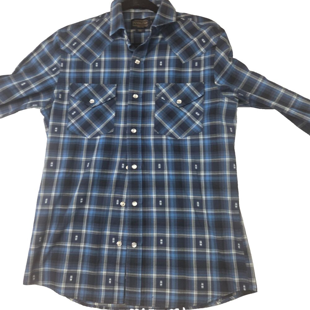 Pendleton Pearl Snap Western Shirt Women's Small Blue Plaid Long Sleeve